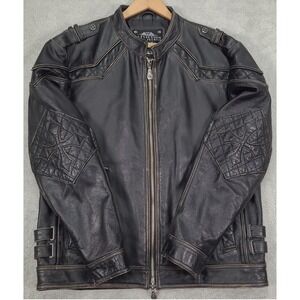 Affliction Limited Edition Buckle Mens Leather Jacket Embroidered Black Sz XXL